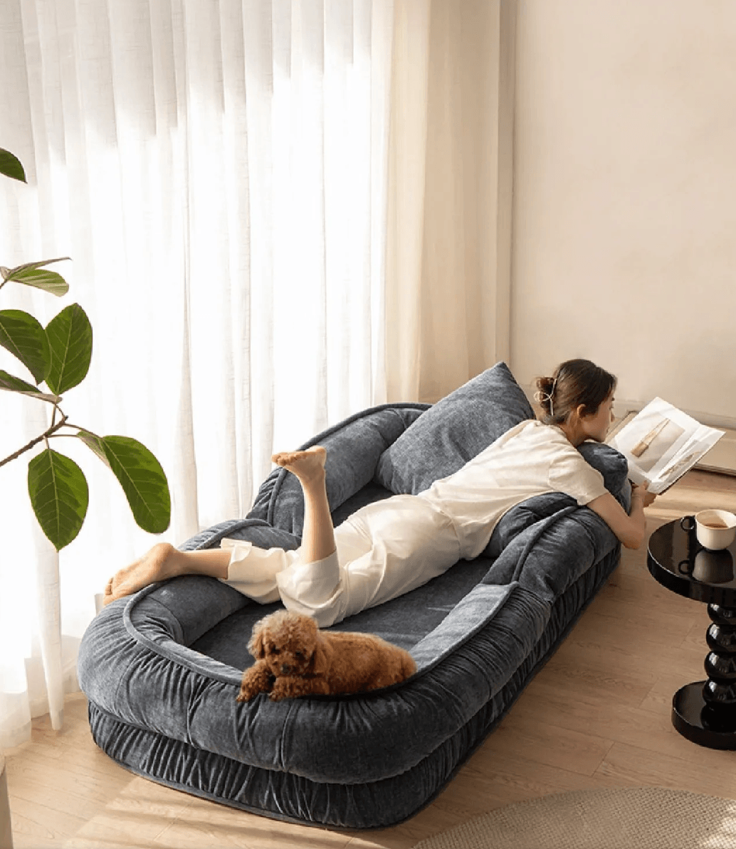 Woolly - Large Luxurious Floor Sofa Bed (Smoke Grey) - CosyLabs